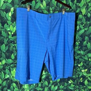 Callaway Shorts Men's Waist Size 46B Blue Grid Pattern Golf Flat Front Opti-Dri